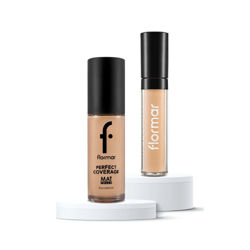 ست 2 عددی کرم پودر پرفکت کاوریج مات 301 و کانسیلر مایع 030 فلورمار