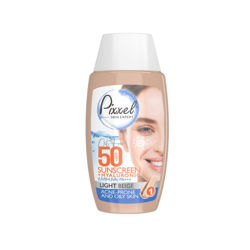 خرید کرم ضدآفتاب رنگ بژ روشن مناسب پوست جوشدار و چرب پیکسل